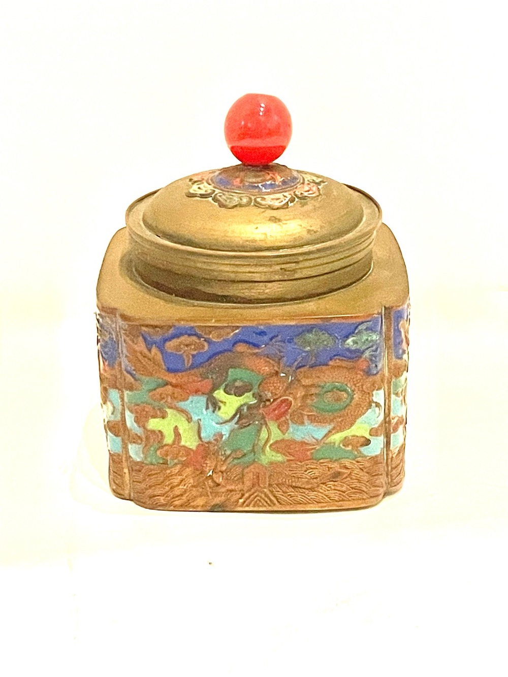Chinese Lidded Cloisonné Tea Caddy